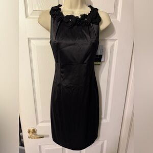 Just Taylor Black 3D Flowered neckline satin dress 4P
